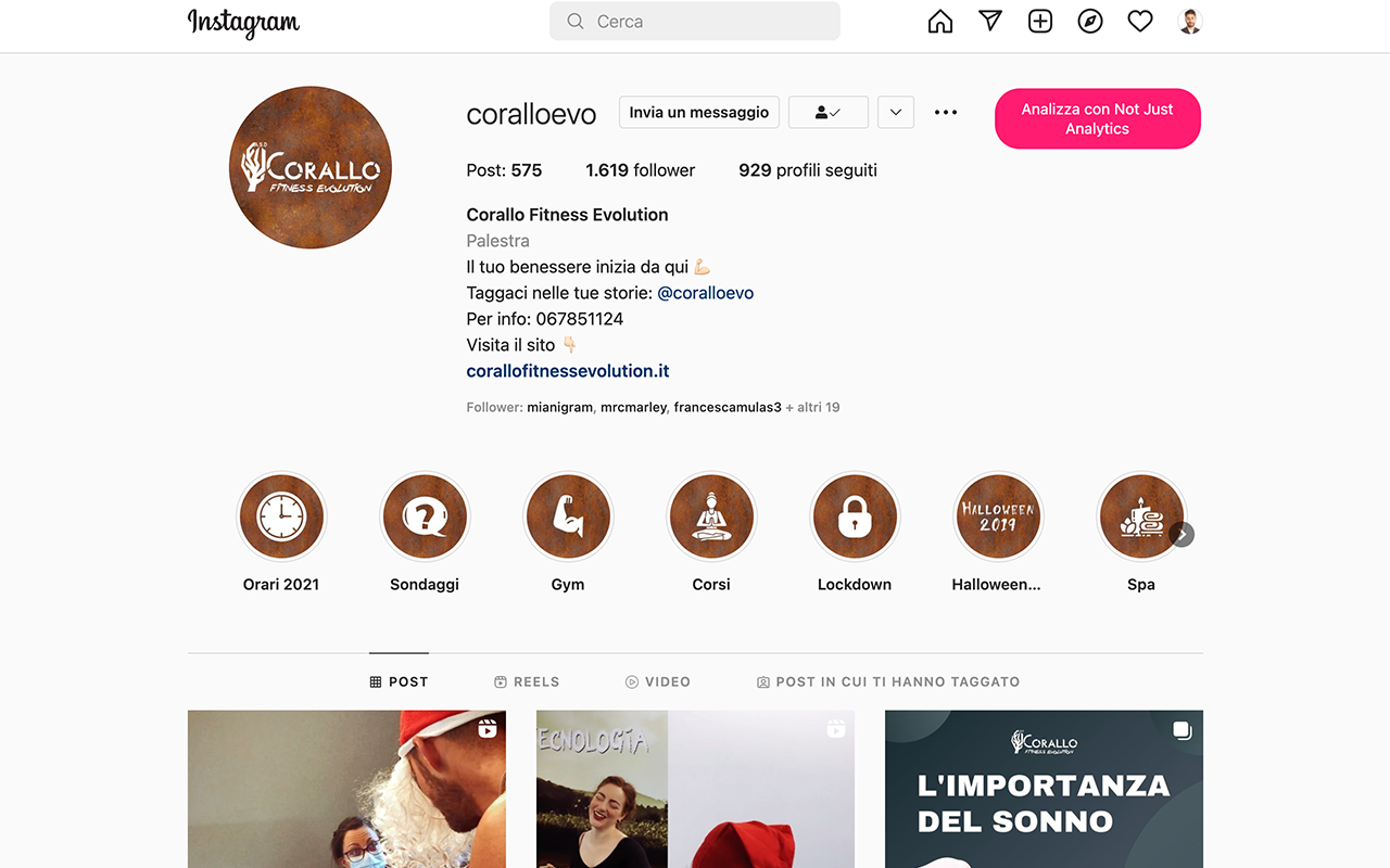 Gestione profilo Instagram Corallo Fitness Evolution